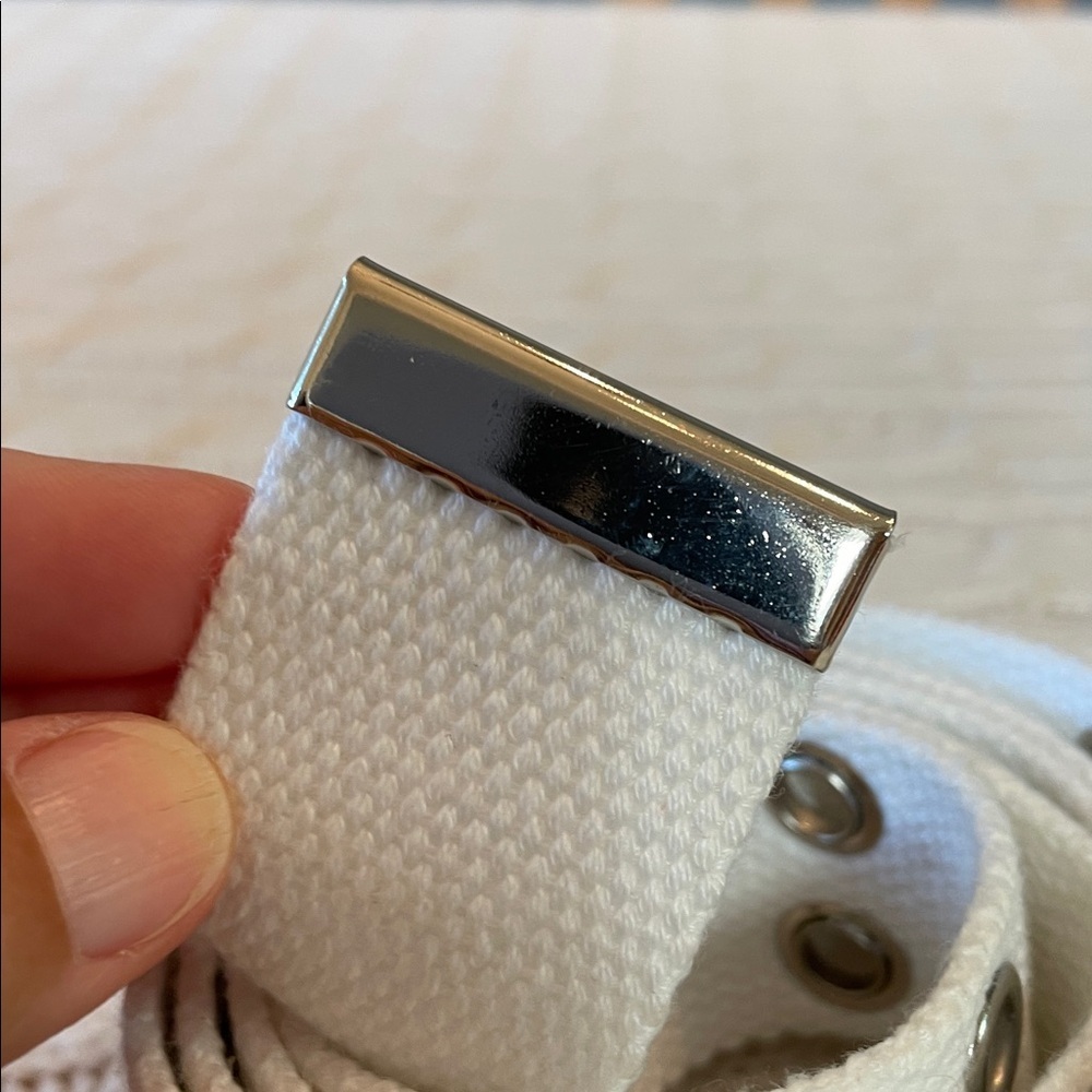 36-42” white belt. Cotton woven metal grommets moto biker motorcycle silver tone - Picture 7 of 9